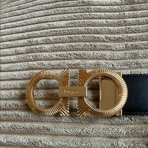 Salvatore Ferragamo Black and Gold Designer Belt